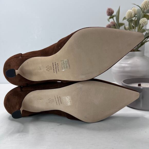 Stuart Weitzman Naomi 50 Suede Boot Pointed Toe Kitten Heel Deep Coffee Women 11 - Picture 8 of 11